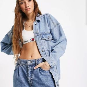 Stradivarius organic cotton oversized denim jacket in medium wash